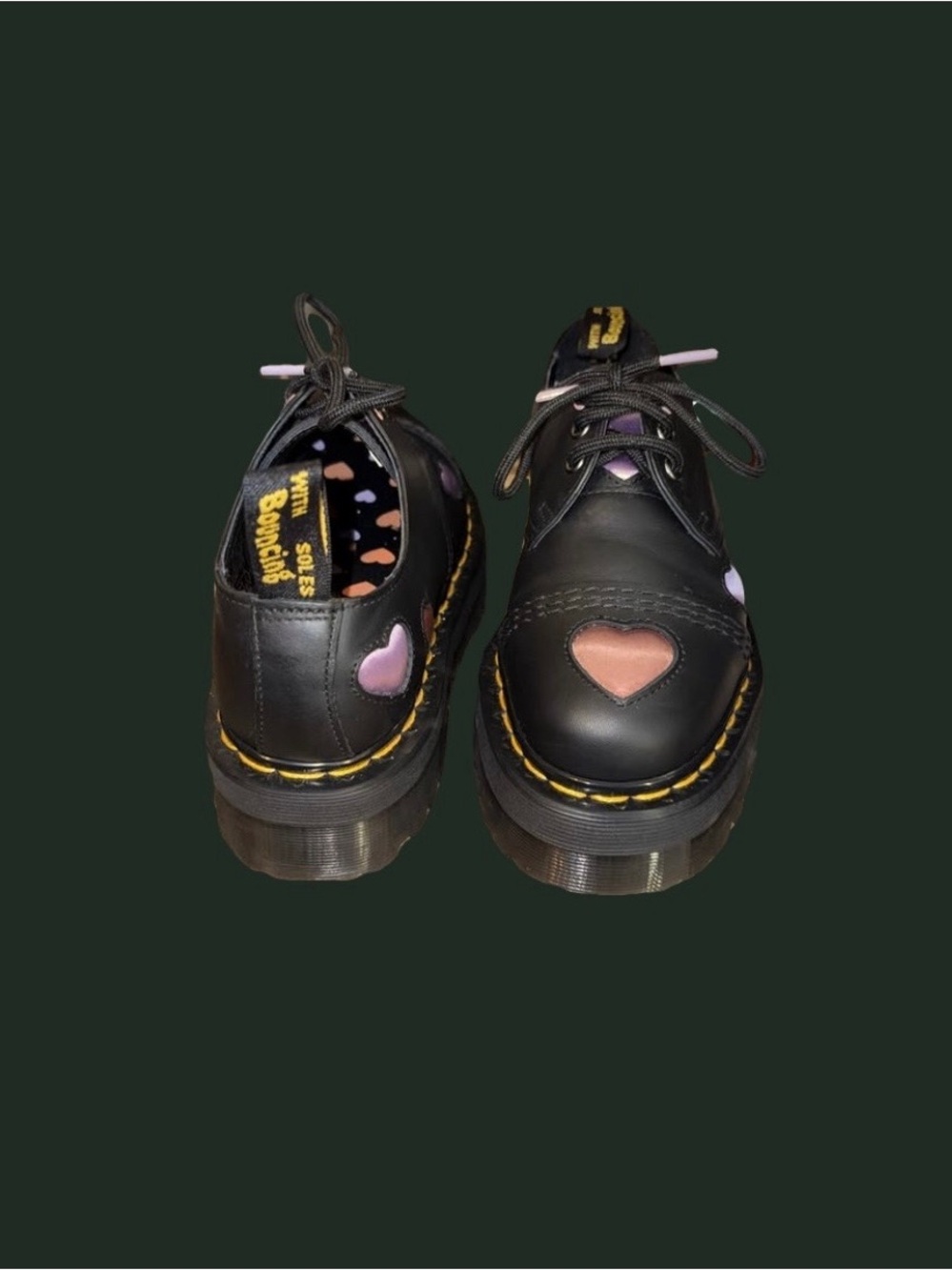 Dr. Martens Black Platform Oxfords with Pink Heart Accents